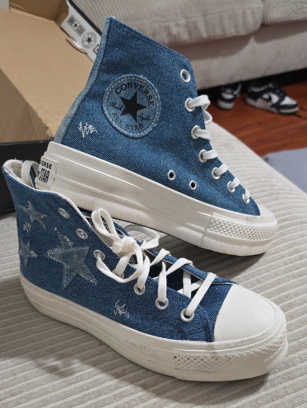 Converse Denim High Top Sneakers in Blue with White Accents